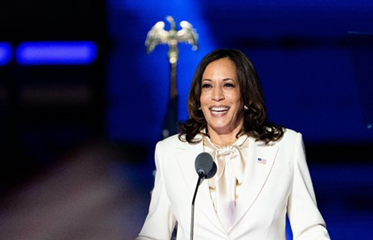 Vice President-elect Kamala Harris speaking in Wilmington. (Photo | AP)